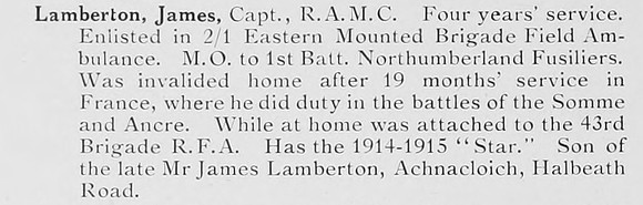 Lamberton J Captain Royal Army Medical Corps
