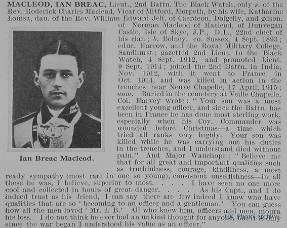 MacLeod I B Lt 2nd Black Watch Obit