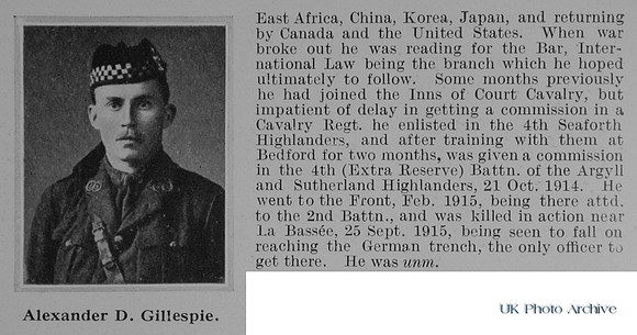 Gillespie A D 2nd Lt 2nd Argyll And Sutherland Highlanders Obit Part 2