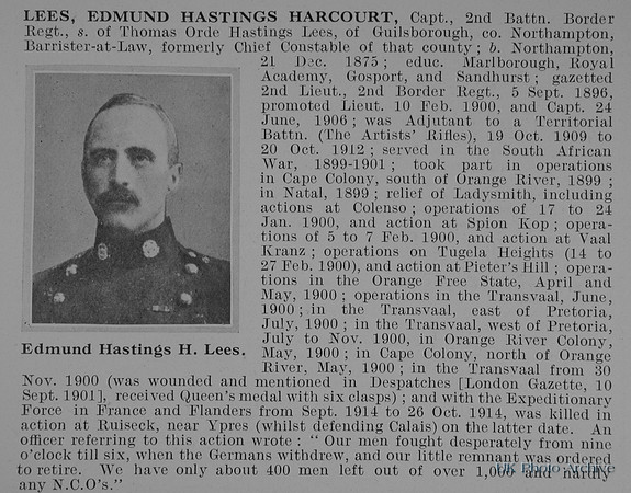 Lees E H H Captain 2nd Border Regiment Obit