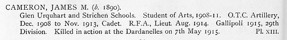 Cameron J M Lt Royal Field Artillery Obit