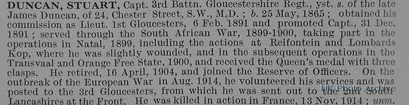 Duncan S Captain 3rd Gloucestershire Regiment Obit