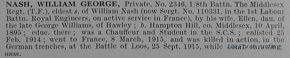 Nash W G Pte 2346 8th Middlesex Regiment