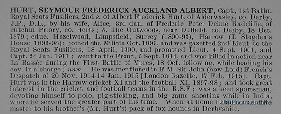 Hurt S F A A Captain 1st Royal Scots Fusiliers Obit