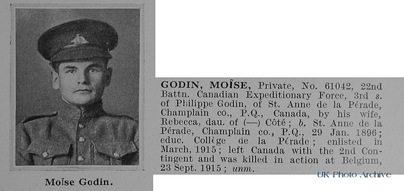 Godin M Pte 61042 22nd Canadian Expeditionary Force Obit