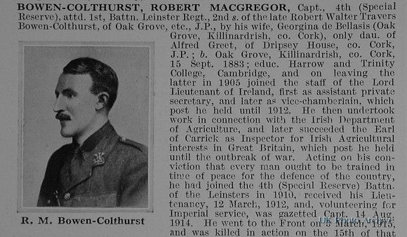 Bowen-Colthurst R M Captain 1st Leinster Regiment Obit Part 1