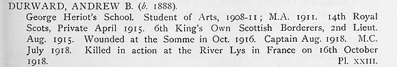 Durward A B Captain MC 6th Kings Own Scottish Borderers Obit