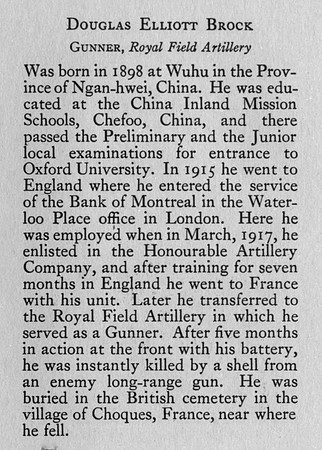Brock D E Gnr 625749 Royal Field Artillery Obit