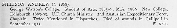 Gillison A Chaplain Australian Expeditionary Force Obit