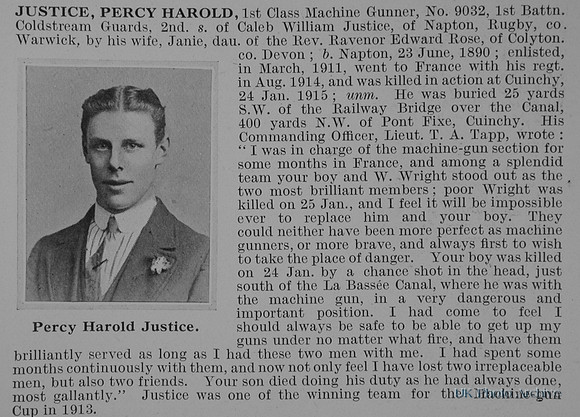 Justice P H Machine Gunner 9032 1st Coldstream Guards Obit