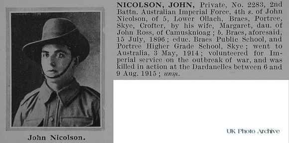 Nicolson J Pte 2283 2nd Australian Imperial Force Obit