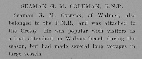 Coleman G M Seaman 3356A HMS Cressy Royal Naval Reserve Obit
