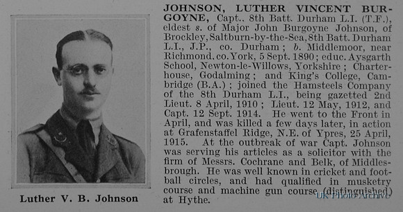 Johnson L V B Captain 8th Durham Light Infantry Obit
