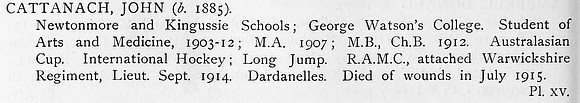 Cattanach J Lt Royal Army Medical Corps Obit