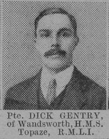 Gentry D Pte HMS Topaze Royal Marine Light Infantry The Vivid 27th Feb 1915
