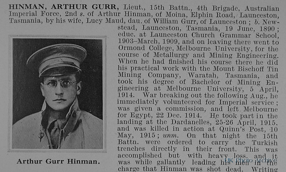 Hinman A G Lt 15th Australian Imperial Force Obit Part 1