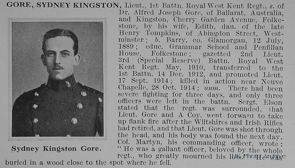 Gore S K Lt 1st Royal West Kent Regiment Obit
