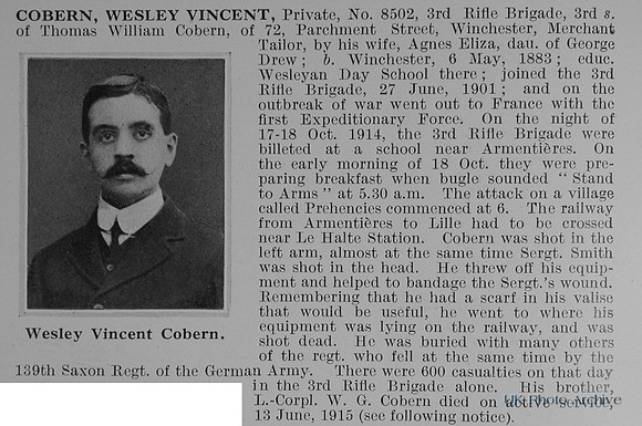 Cobern W V Pte 8502 3rd Rifle Brigade Obit