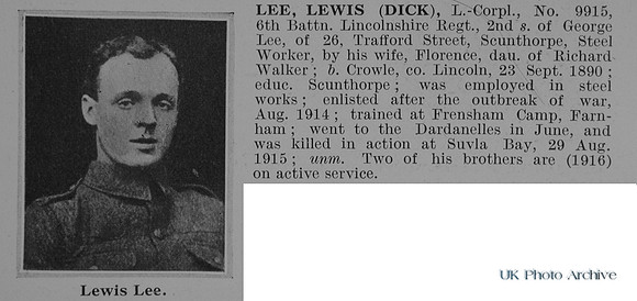 Lee L L/Cpl 9915 6th Lincolnshire Regiment Obit