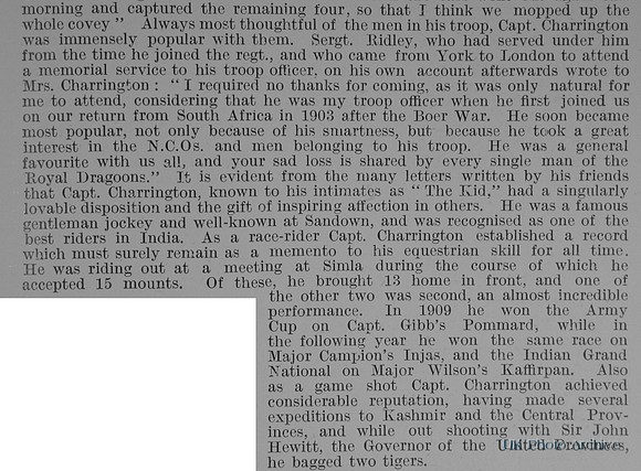 Charrington A C Captain 1st Royal Dragoons Obit Part 3