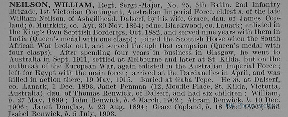 Neilson W Regt Sergt Maj 25 5th Australian Imperial Force