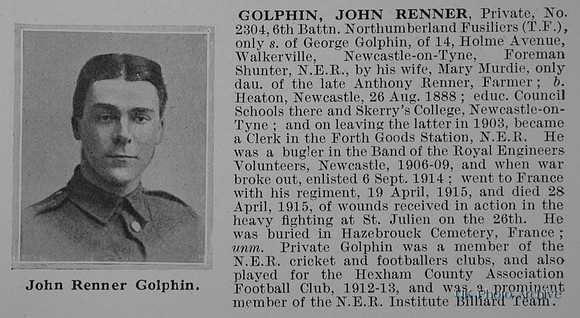 Golphin J R Pte 2304 6th Northumberland Fusiliers Obit