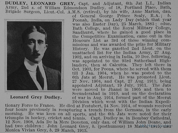 Dudley L G Captain Indian Army Obit