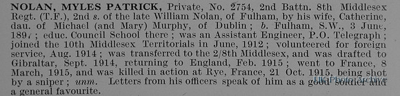Nolan M P Pte 2754 8th Middlesex Regiment