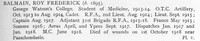 Balmain R F Captain MC Royal Field Artillery Obit