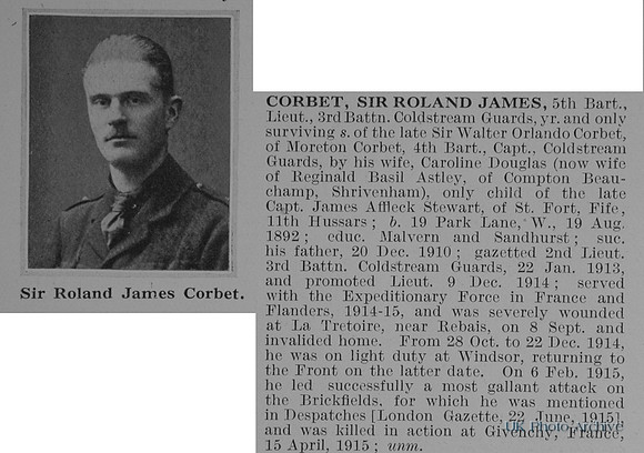 Corbet R J Lt Sir 3rd Coldstream Guards Obit