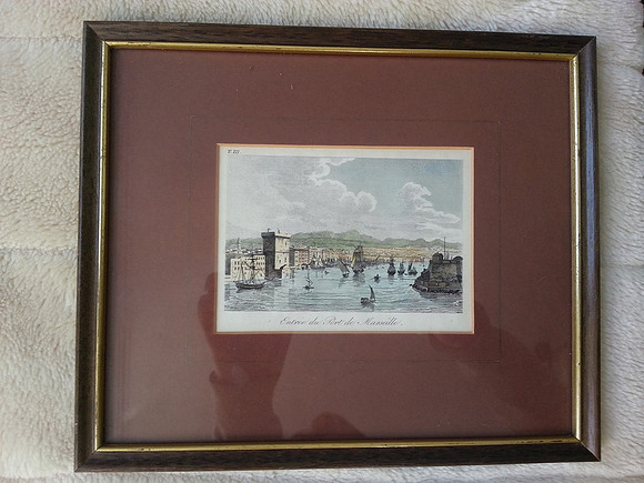 Framed And Mounted Antique Print 1800s The Entrance To The Port Of Marseille