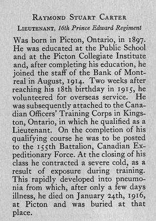 Carter R S Lt 16th Candian Infantry Obit Bank Of Montreal Memorial Of The Great War