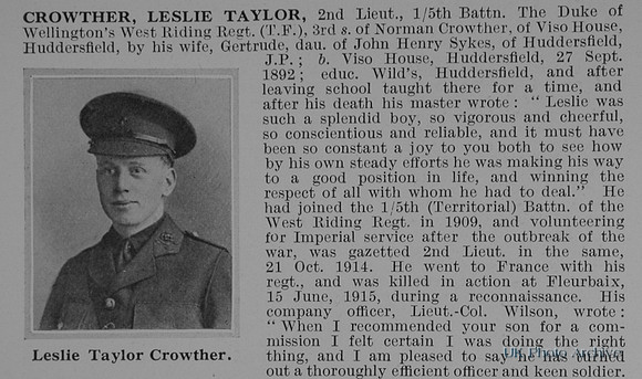 Crowther L T 2nd Lt 5th West Riding Regiment Obit Part 1