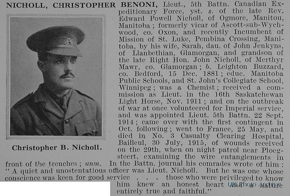 Nicholl C B Lt 5th Canadian Expeditionary Force Obit