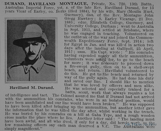 Durand H M Pte 720 13th Australian Imperial Force Obit