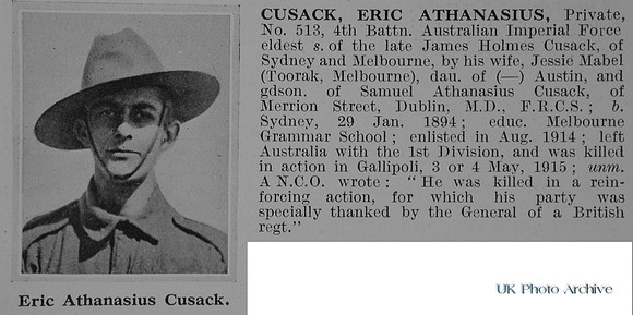 Cusack E A Pte 513 4th Australian Imperial Force Obit