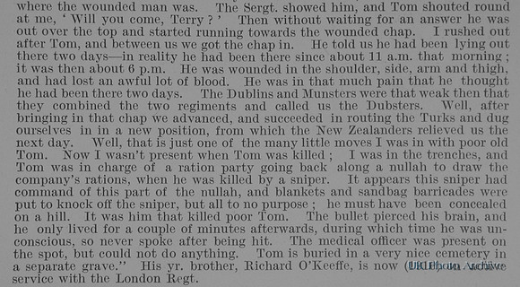 O'Keeffe T Cpl 11022 1st Royal Dublin Fusiliers Obit Part 2 De Ruvignys Roll Of Honour Vol 1