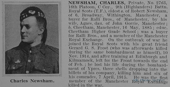 Newsham C Pte 2763 9th Royal Scots Obit