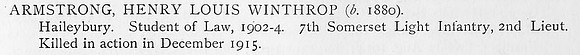 Armstrong H L W 2nd Lt 7th Somerset Light Infantry