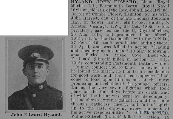 Hyland J E Lt Portsmouth Btn RND Royal Marine Light Infantry Obit Part 1