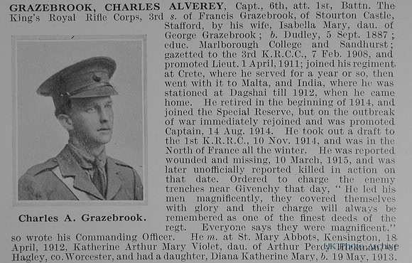 Grazebrook C A Captain 1st Kings Royal Rifle Corps Obit