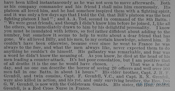 Grenfell G W Lt Hon 8th Rifle Brigade Obit Part 2