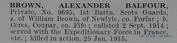 Brown A B Pte 9695 1st Scots Guards Obit