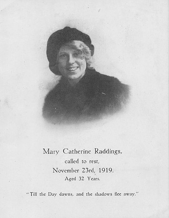 Memorial Card Mary Catherine Raddings Died 23rd November 1919