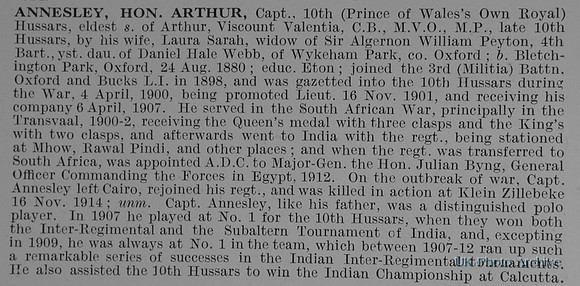 Annesley A Captain The Hon 10th Hussars Obit