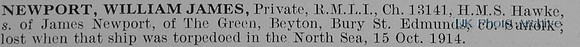 Newport W J Pte 13141 HMS Hawke Royal Marine Light Infantry