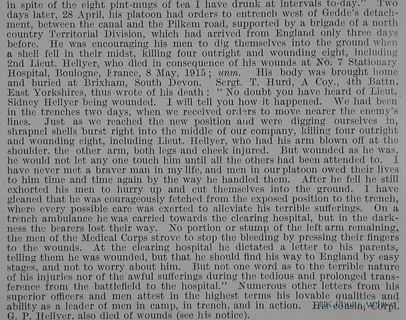Hellyer S H 2nd Lt 4th East Yorks Regiment Obit Part 5