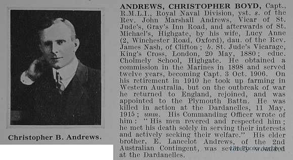Andrews C B Captain RND Royal Marine Light Infantry Obit