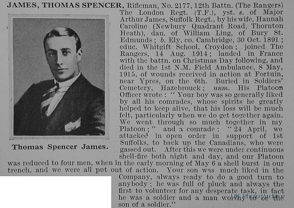James T S Rfn 2177 12th London Regiment Obit