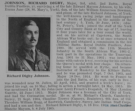 Johnson R D Major 2nd Royal Dublin Fusiliers Obit